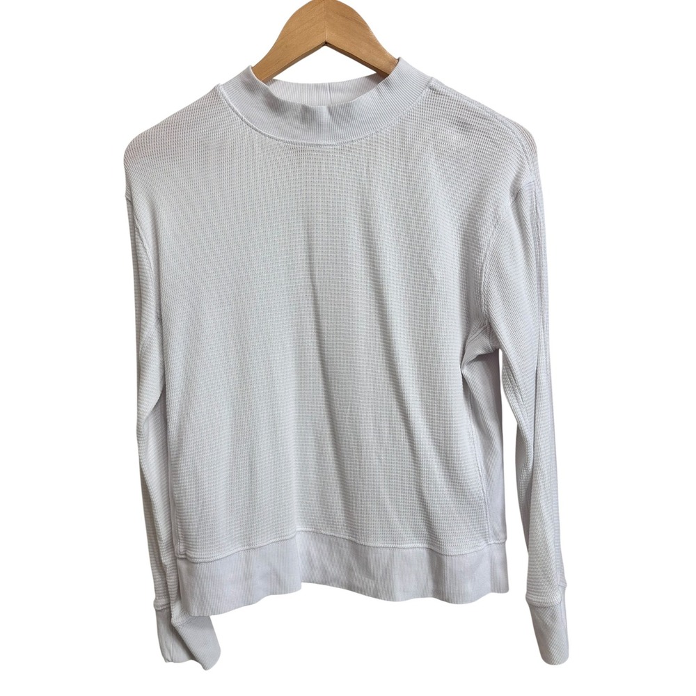 MONROW Women's White Waffle Knit Mock‎ Neck Long Sleeve Pullover Top size Small
